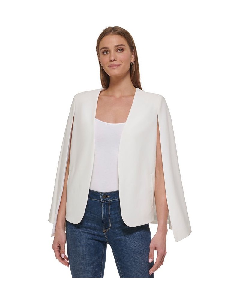 Women's Open-Front Cape Sleeve Collarless Jacket Linen / White $50.66 Jackets