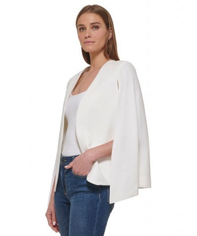 Women's Open-Front Cape Sleeve Collarless Jacket Linen / White $50.66 Jackets