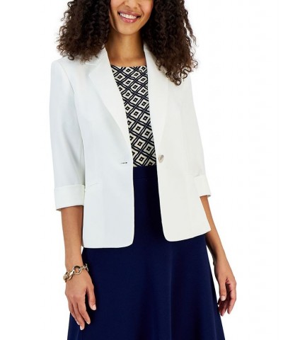 Women's Single-Button Notched Collar Rolled Sleeve Blazer White $35.19 Jackets