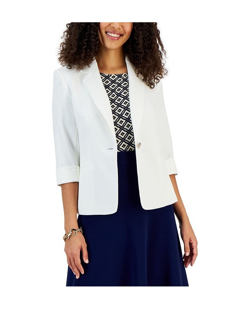 Women's Single-Button Notched Collar Rolled Sleeve Blazer White $35.19 Jackets