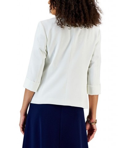 Women's Single-Button Notched Collar Rolled Sleeve Blazer White $35.19 Jackets