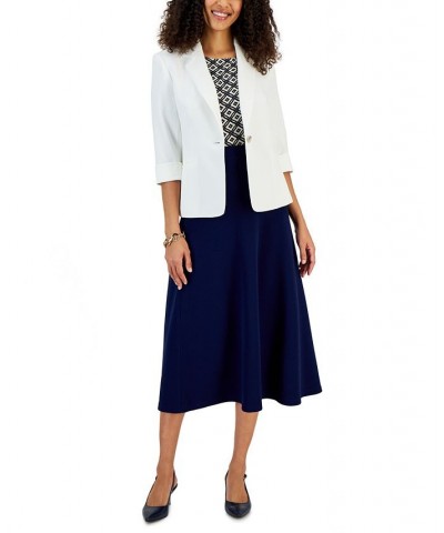 Women's Single-Button Notched Collar Rolled Sleeve Blazer White $35.19 Jackets