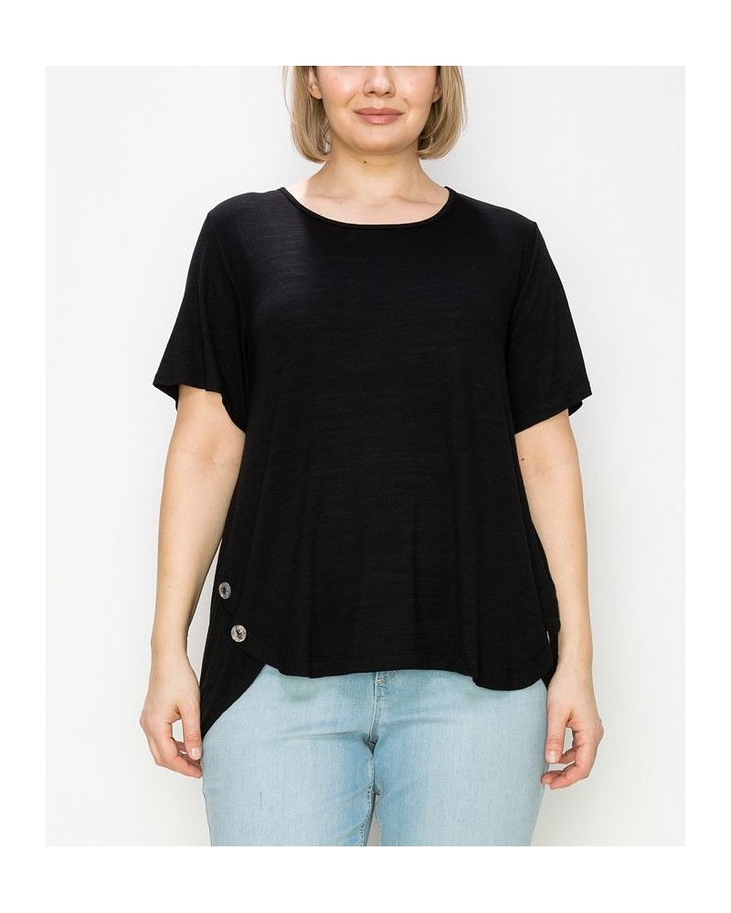 Plus Size Button Panel Short Sleeve Top Black $20.52 Tops