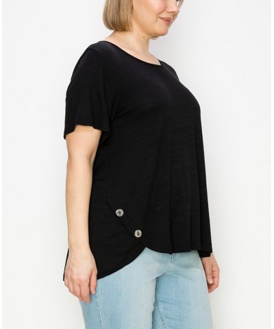 Plus Size Button Panel Short Sleeve Top Black $20.52 Tops