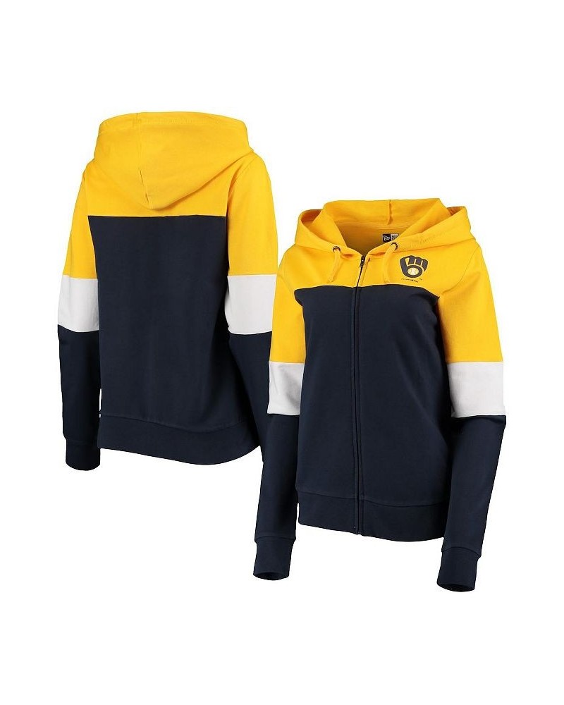 Women's Navy Milwaukee Brewers Colorblock French Terry Full-Zip Hoodie Navy $26.22 Sweatshirts