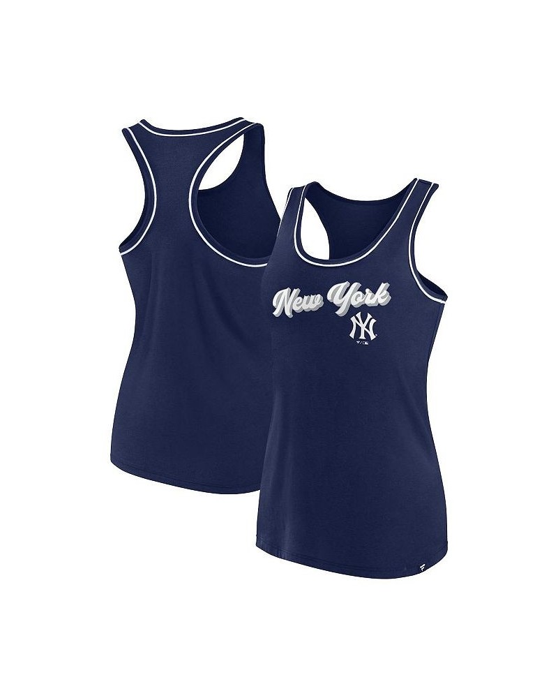 Women's Branded Navy New York Yankees Wordmark Logo Racerback Tank Top Navy $21.19 Tops