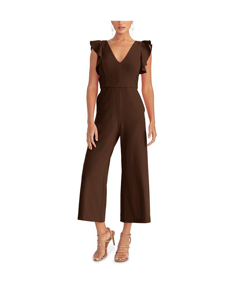 Ruffled-Sleeve Cropped Jumpsuit Walnut $31.08 Pants