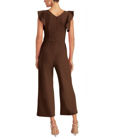 Ruffled-Sleeve Cropped Jumpsuit Walnut $31.08 Pants