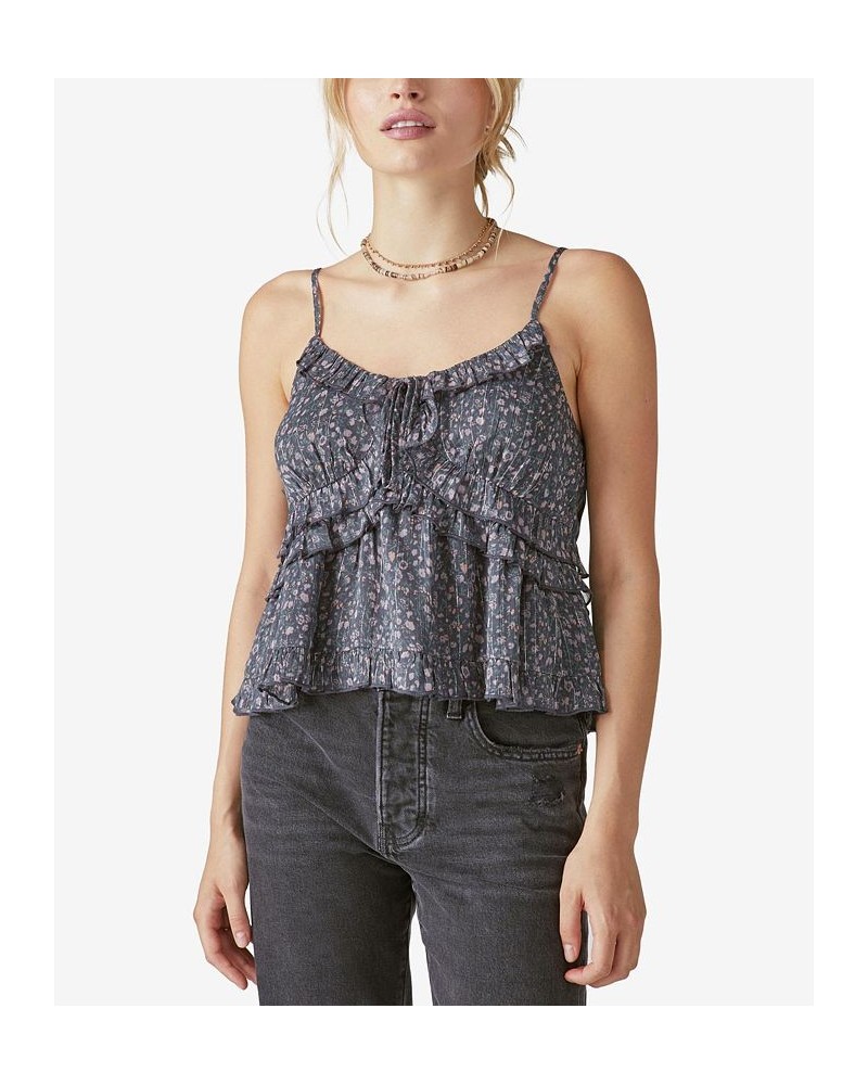 Women's Sleeveless Floral Shine Top Black $26.37 Tops