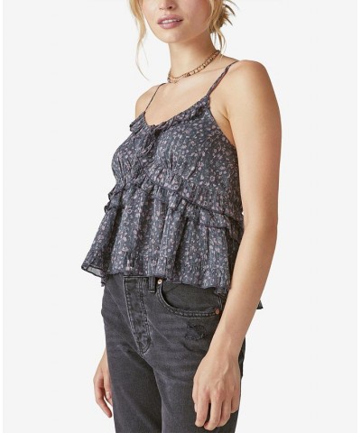 Women's Sleeveless Floral Shine Top Black $26.37 Tops