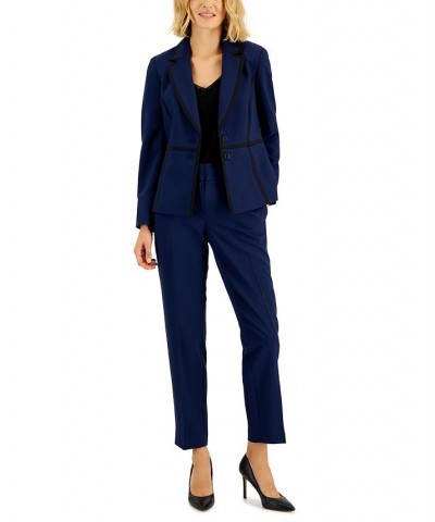 Crepe Two-Button Framed Jacket & Slim Pants Regular and Petite Sizes Blue $49.50 Suits