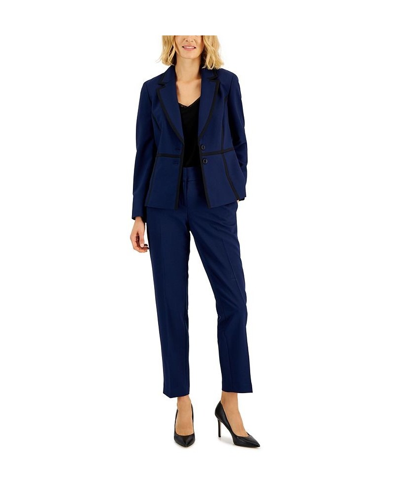 Crepe Two-Button Framed Jacket & Slim Pants Regular and Petite Sizes Blue $49.50 Suits