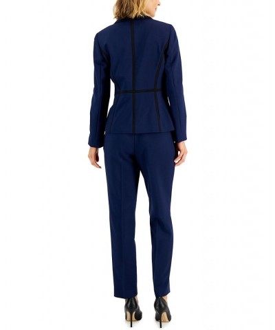 Crepe Two-Button Framed Jacket & Slim Pants Regular and Petite Sizes Blue $49.50 Suits