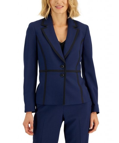 Crepe Two-Button Framed Jacket & Slim Pants Regular and Petite Sizes Blue $49.50 Suits