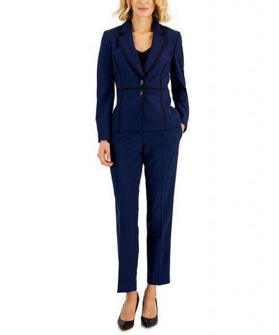 Crepe Two-Button Framed Jacket & Slim Pants Regular and Petite Sizes Blue $49.50 Suits