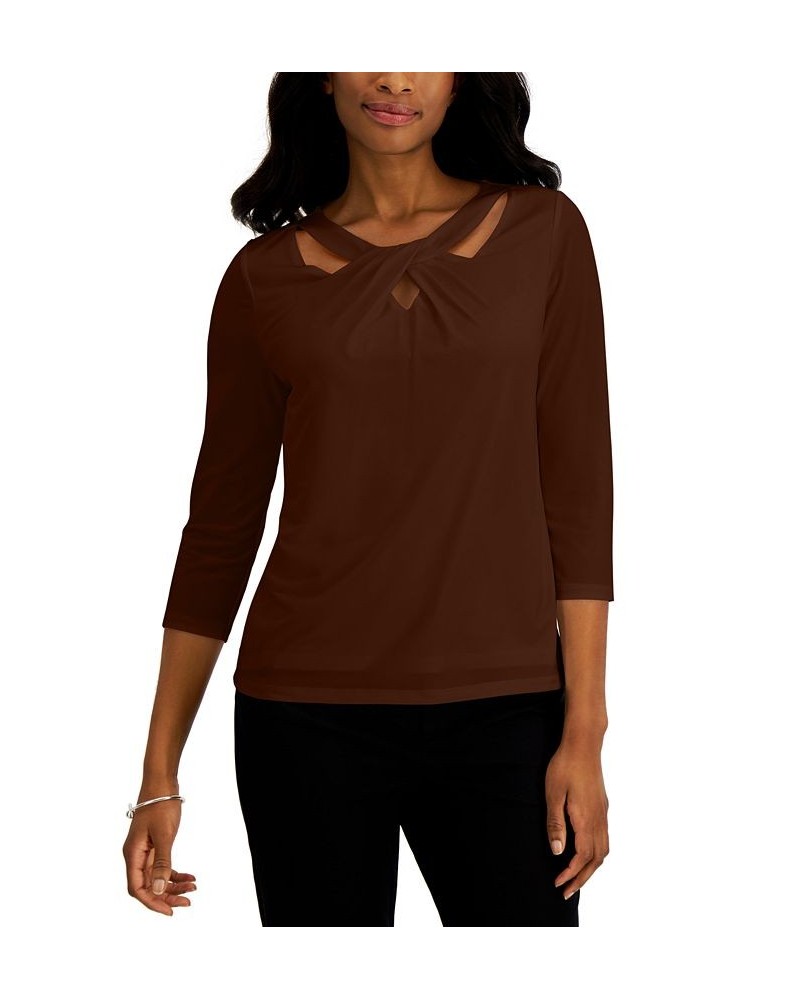 Petite Twist-Neck Top Brown $28.27 Tops