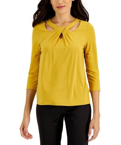 Petite Twist-Neck Top Brown $28.27 Tops