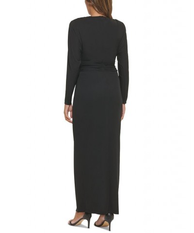 MJ Surplice-Neck Ruched Jersey-Knit Gown Black $94.05 Dresses