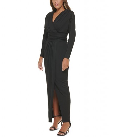 MJ Surplice-Neck Ruched Jersey-Knit Gown Black $94.05 Dresses