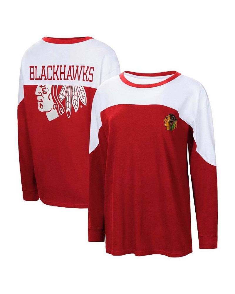 Women's Red Chicago Blackhawks Pop Fly Long Sleeve T-shirt Red $29.40 Tops