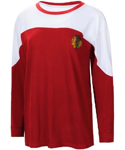 Women's Red Chicago Blackhawks Pop Fly Long Sleeve T-shirt Red $29.40 Tops