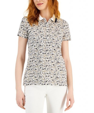 Women's Ditsy Print Polo Shirt White $19.74 Tops