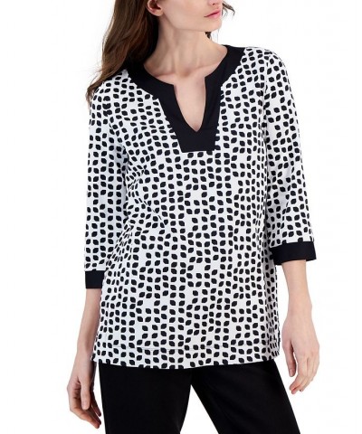 Women's Printed Contrast-Border Blouse Bright White/anne Black $46.87 Tops