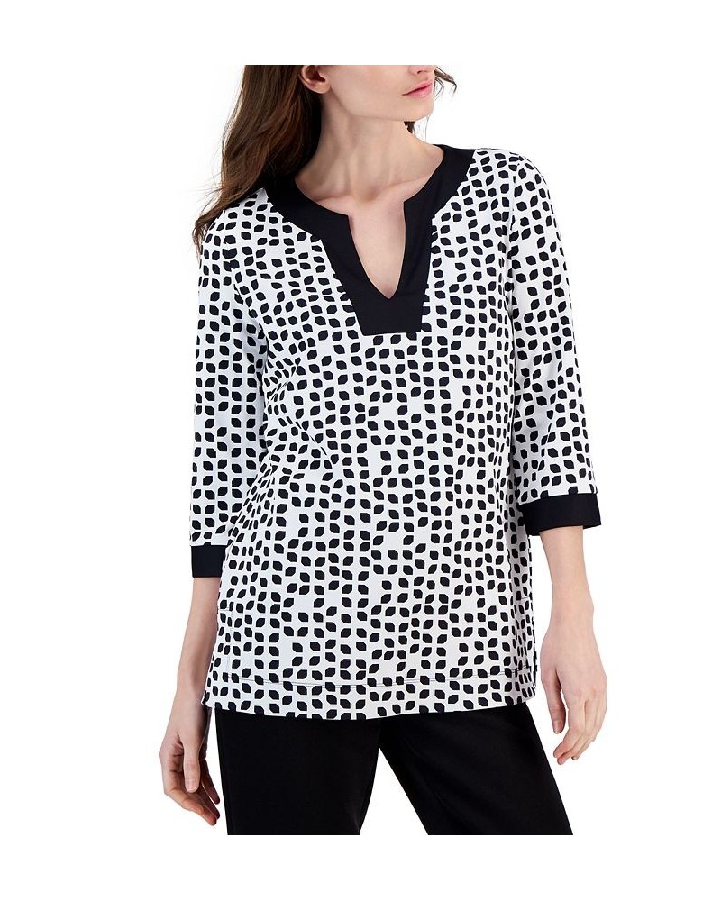 Women's Printed Contrast-Border Blouse Bright White/anne Black $46.87 Tops