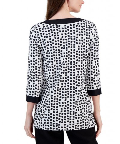 Women's Printed Contrast-Border Blouse Bright White/anne Black $46.87 Tops