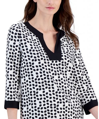 Women's Printed Contrast-Border Blouse Bright White/anne Black $46.87 Tops