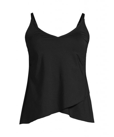 Women's Plus Size Long Torso V-Neck Tulip Hem Tankini Swimsuit Top Black $45.55 Swimsuits