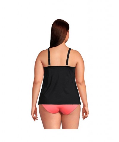 Women's Plus Size Long Torso V-Neck Tulip Hem Tankini Swimsuit Top Black $45.55 Swimsuits