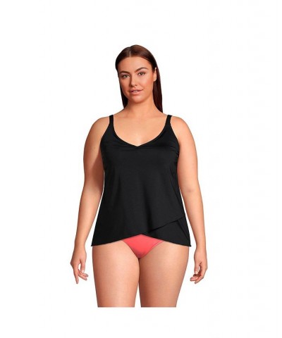 Women's Plus Size Long Torso V-Neck Tulip Hem Tankini Swimsuit Top Black $45.55 Swimsuits