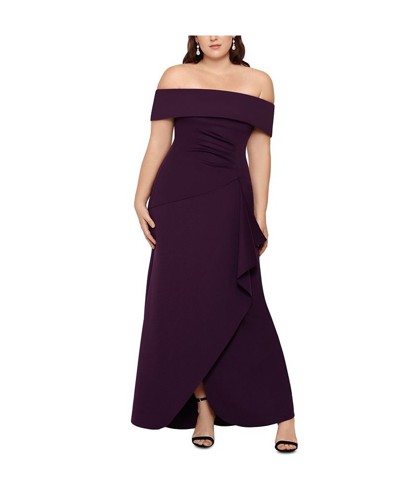 Plus Size Off-The-Shoulder Gown Plum Purple $87.02 Dresses