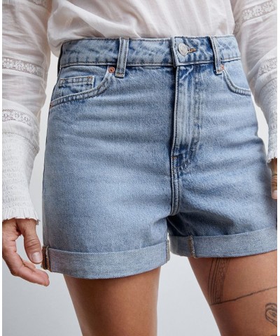 Women's Mom-Fit Denim Shorts Medium Blue $20.50 Shorts