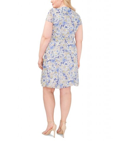 Plus Size Metallic Floral-Print Cap-Sleeve Shirtdress Ivory Multi $45.39 Dresses