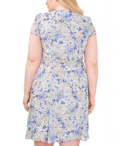 Plus Size Metallic Floral-Print Cap-Sleeve Shirtdress Ivory Multi $45.39 Dresses