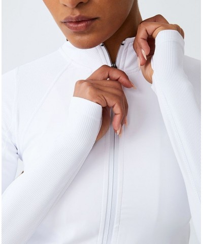 Women's Contouring Zip Through Long Sleeve Top White $35.39 Tops