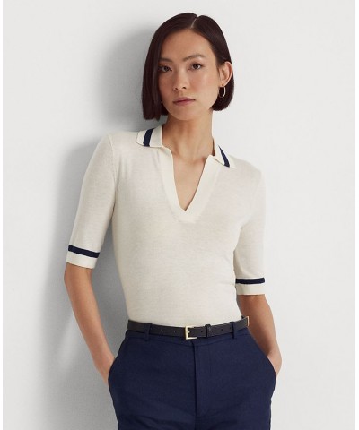 Women's Silk-Blend Short-Sleeve Sweater Mascarpone Cream $54.00 Sweaters
