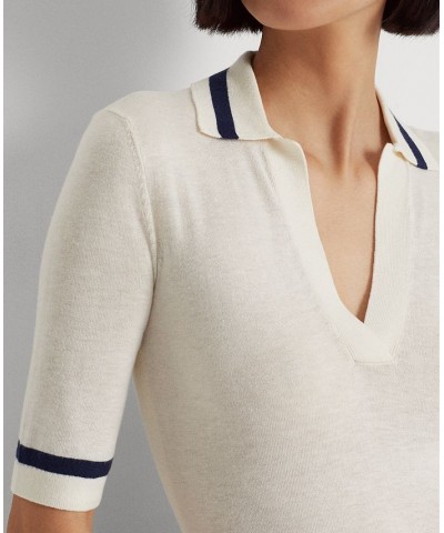 Women's Silk-Blend Short-Sleeve Sweater Mascarpone Cream $54.00 Sweaters