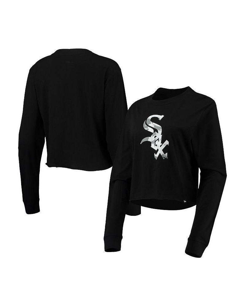 Women's Black Chicago White Sox Baby Jersey Cropped Long Sleeve T-shirt Black $23.31 Tops