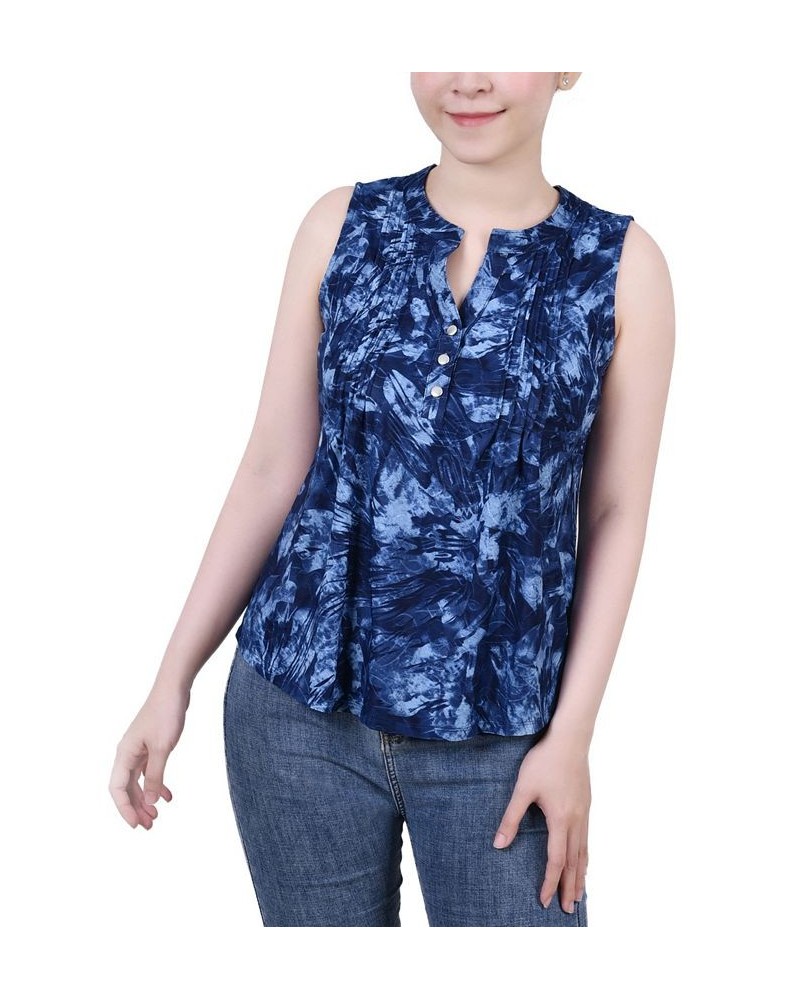 Petite Sleeveless Jacquard Y-neck Top Blue Milaflor $13.33 Tops