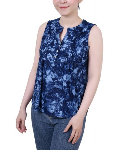 Petite Sleeveless Jacquard Y-neck Top Blue Milaflor $13.33 Tops