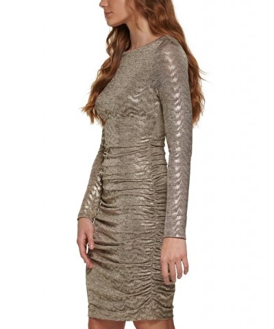 Women's Long-Sleeve Bodycon Ruched Dress Gold $30.42 Dresses