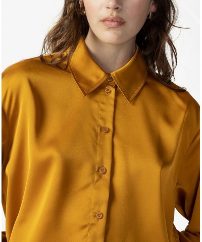 Women's Oversized Satin Button-Up Shirt Aged Scotch $32.62 Tops