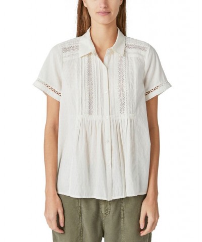 Women's Cotton Lace Button-Up Shirt White $43.73 Tops