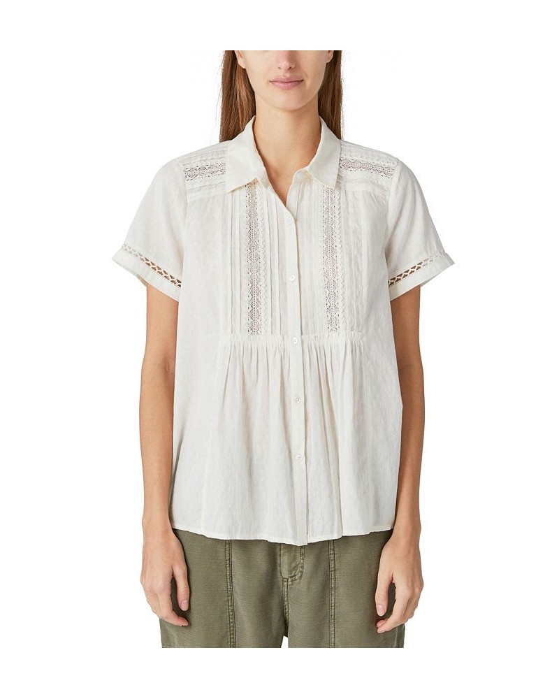 Women's Cotton Lace Button-Up Shirt White $43.73 Tops