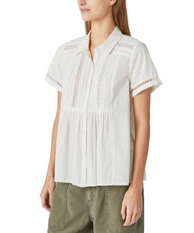 Women's Cotton Lace Button-Up Shirt White $43.73 Tops