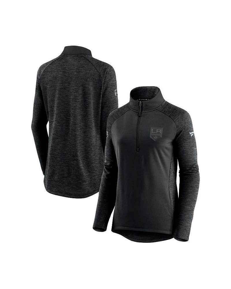 Women's Los Angeles Kings Authentic Pro Travel and Training Raglan Quarter-Zip Jacket Black, Heathered Charcoal $35.70 Jackets