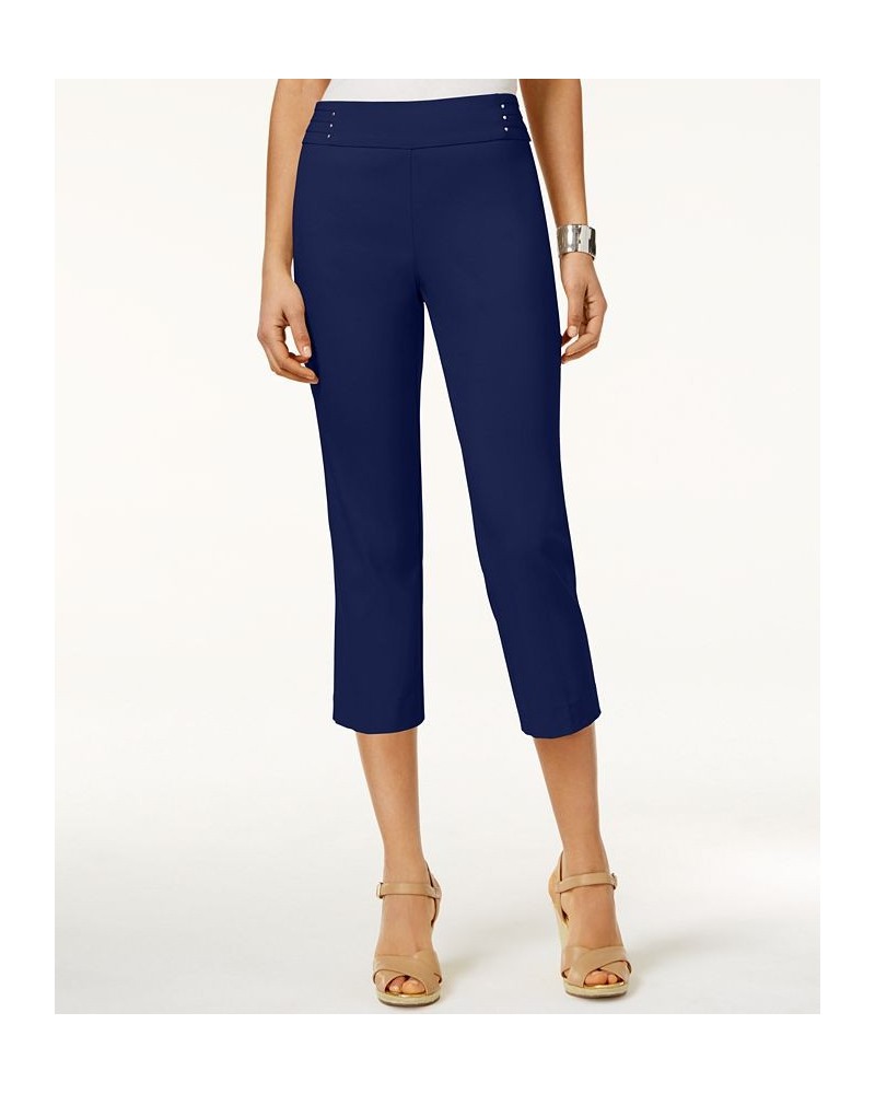 Petite Rivet-Detail Tummy Control Capri Pants Blue $17.39 Pants